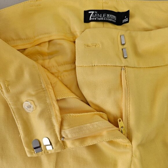 7th Ave Suiting Zip Ankle Pants Womens 4 Mid Rise Yellow Stretch Cotton Twill - Picture 7 of 8